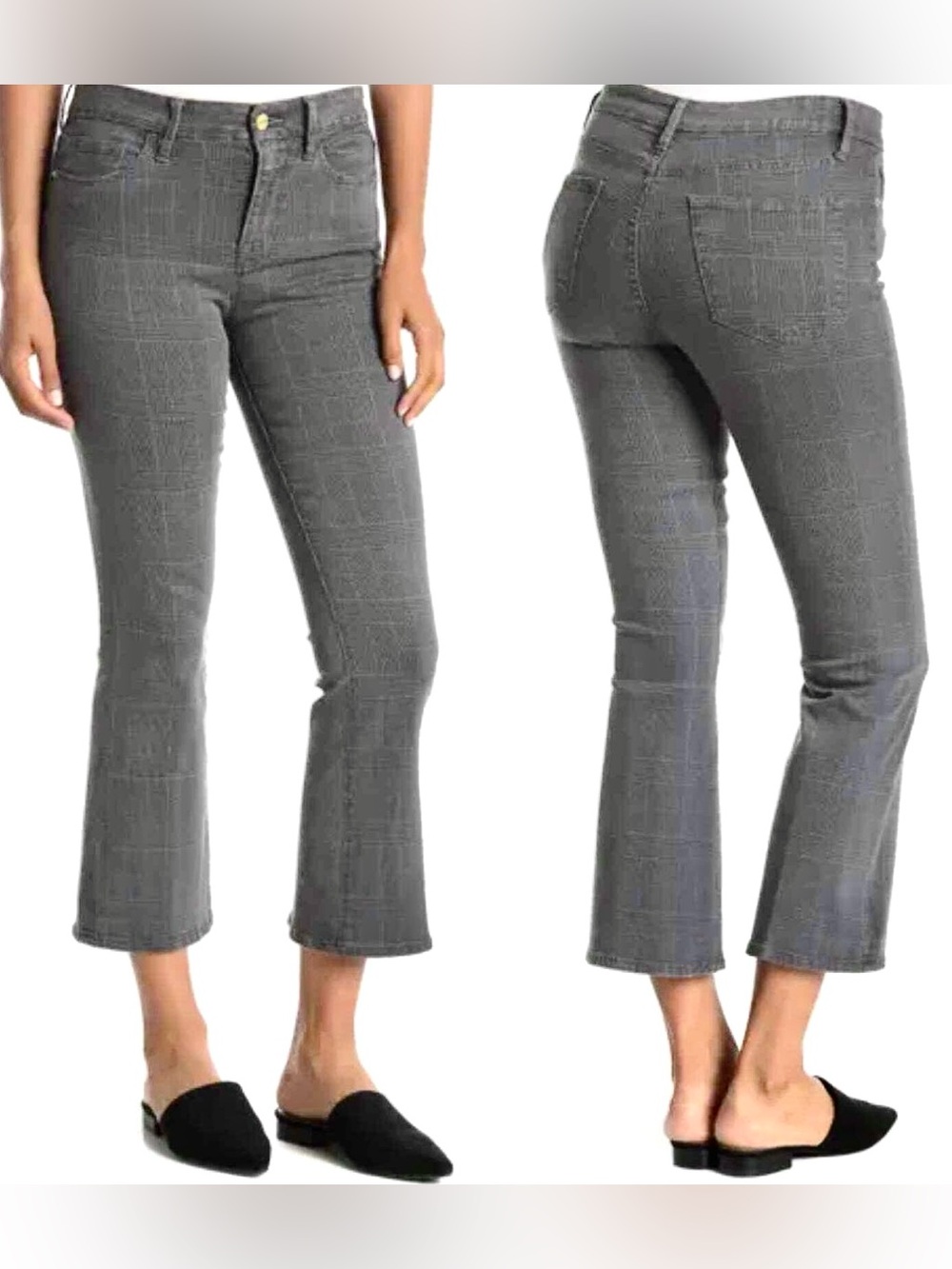 FRAME // Le Crop Mini Boot Washed Grey Plaid Stretch Jeans Cropped  Denim